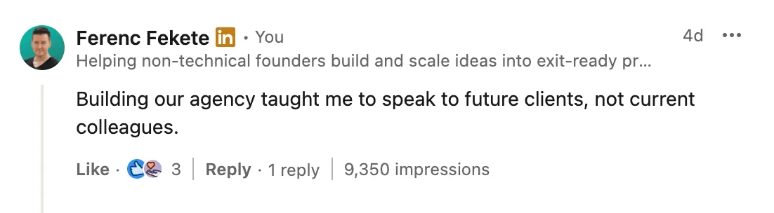 A LinkedIn comment by Ferenc Fekete that earned 9,350 impressions